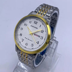 Men's Quartz Watch Stainless Steel Gold Bezel Water Resistant