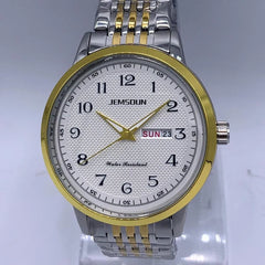 Men's Quartz Watch Stainless Steel Gold Bezel Water Resistant