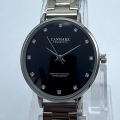 Women Stainless Steel Analogue Watch Dark Blue Crystal Markers