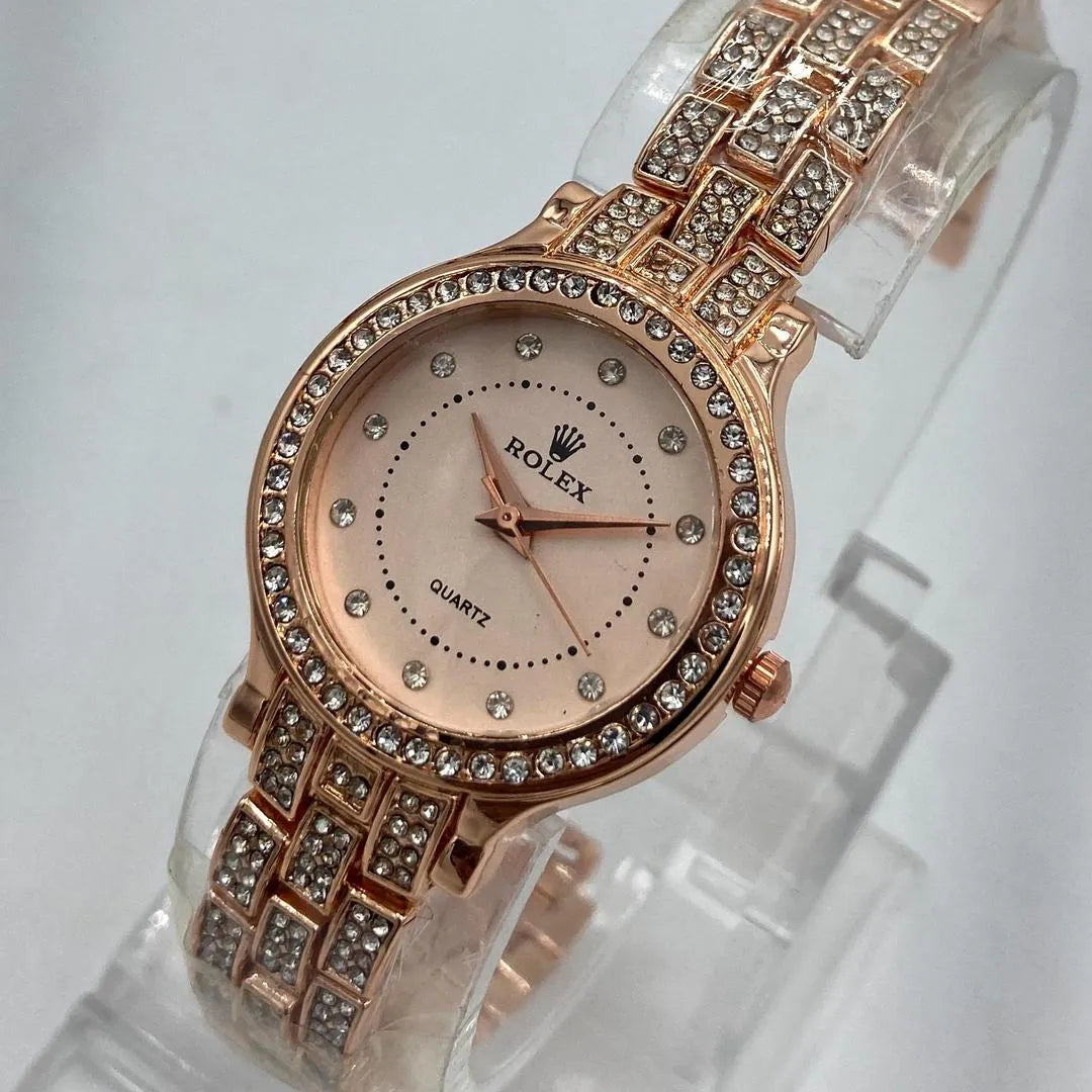 Rose Gold Crystal Watch for Women Wedding Eid Office