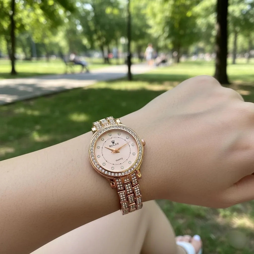 Rose Gold Crystal Watch for Women Wedding Eid Office