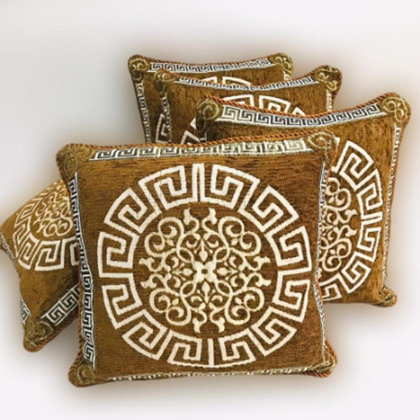 Velvet Jacquard Cushion Covers 5Pcs Golden Greek Key Pattern