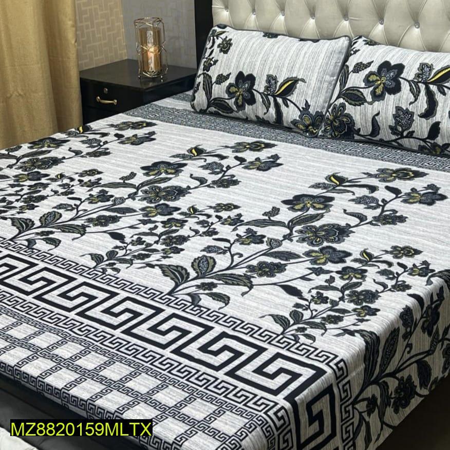 Crystal Cotton Double Bedsheet Set with Floral Greek Key Print