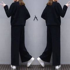 Women Black Wide Leg Pants Set Plus Size Spring Wear