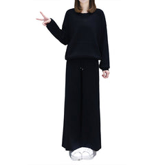 Women Black Wide Leg Pants Set Plus Size Spring Wear