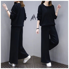 Women Black Wide Leg Pants Set Plus Size Spring Wear