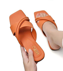Orange Cross-Strap Women's Flat Slides