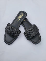 Black Woven Slipper Flat Shoes for Women