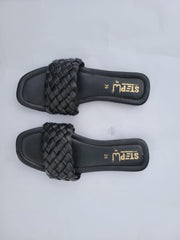 Black Woven Slipper Flat Shoes for Women