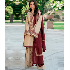 Eid Shaadi Suit Brown Lawn Embroidered 3-Piece Set