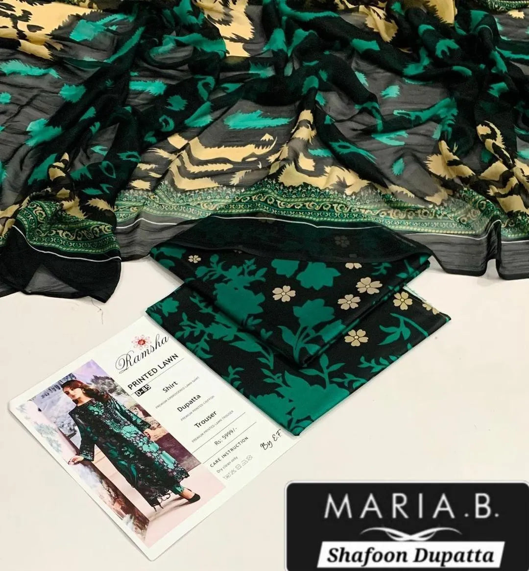 Black Printed Lawn 3Pcs Set for Women