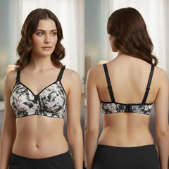 Malai Printed Padded Bra Black Adjustable 34-40