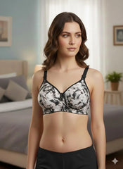 Malai Printed Padded Bra Black Adjustable 34-40