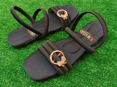 Women's Black Gold Plated Flat Sandals
