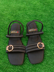 Women's Black Gold Plated Flat Sandals