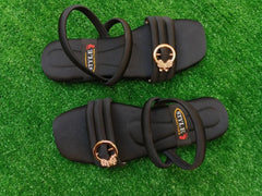 Women's Black Gold Plated Flat Sandals