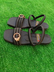 Women's Black Gold Plated Flat Sandals