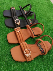 Women's Black Gold Plated Flat Sandals