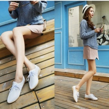 White Leather Lace-Up Flat Shoes for Women