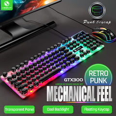 Limo GTX300 Keyboard and Mouse Set Punk Retro Keyboard Backlight Game USB Wired Suspension Keyboard and Mouse Set