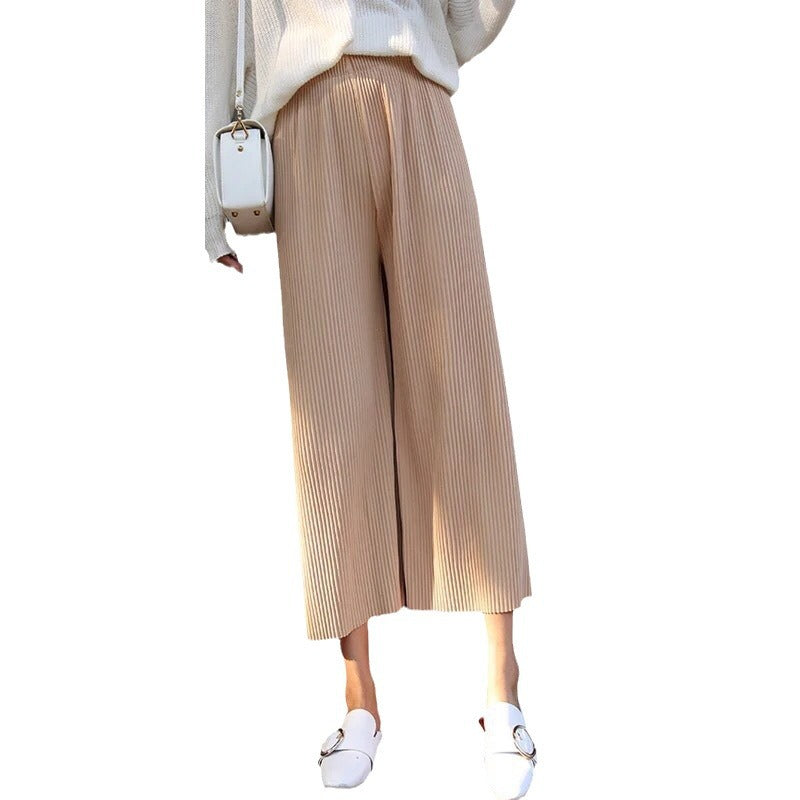 Women Pleated Wide Leg Pants Black Large Spring Casual