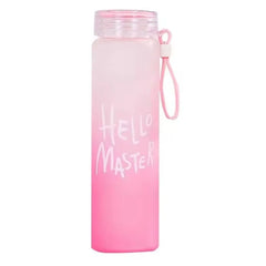 Pink Frosted Glass Water Bottle  |  Leak-Proof Insulated Bottle with Hello Master Decal Logo | 400ml
