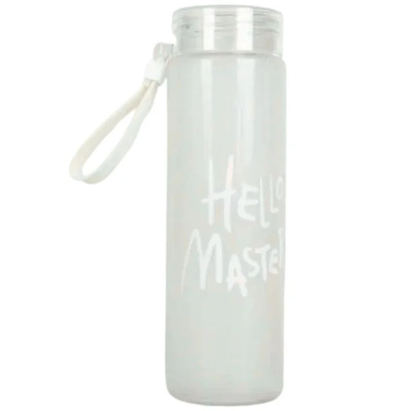 White Frosted Glass Water Bottle  |  Leak-Proof Insulated Bottle with Hello Master Decal Logo | 400ml
