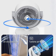 Oscillating Desktop Circulating Fan FT-905 | Rechargeable Mini Table Fan with LED Display & 3 Speeds