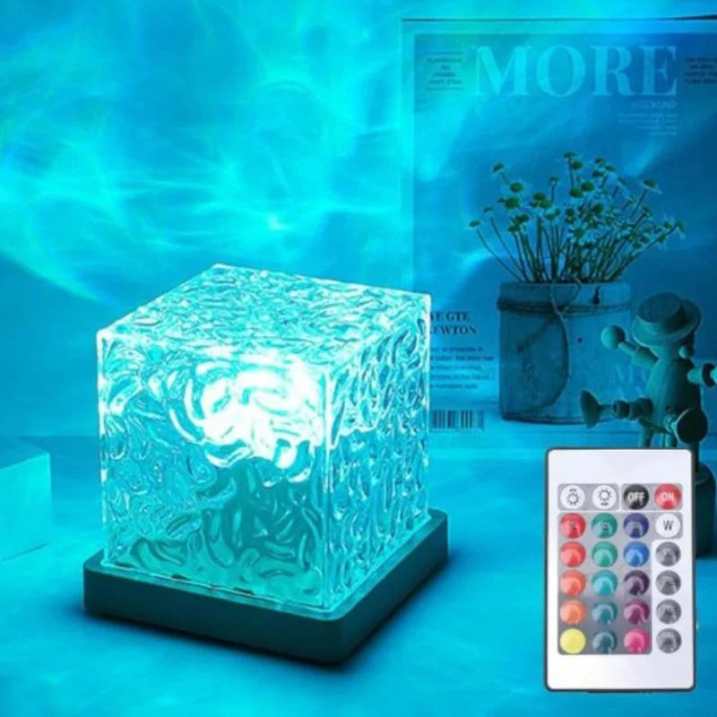 16 Colors Crystal Cube Ambient Light | RGB Water Ripple Lamp Projector with Remote Control | Dynamic Underwater Effect Mood Light for Bedroom, Living Room & Home Decor