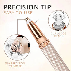 2-in-1 Flawless Facial Hair Remover & Eyebrow Trimmer | USB Rechargeable, Painless & Portable | White