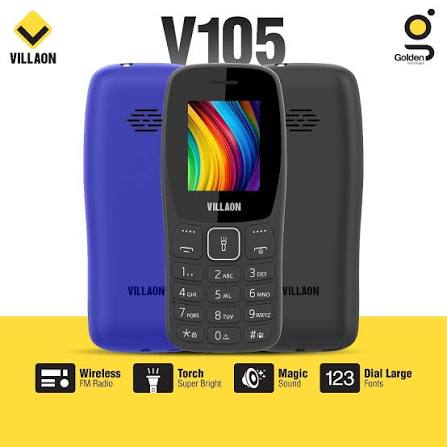 Villaon V105 - Style Like Nokia 105 - Dual Sim - 1.77 Inch Display - Without Camera - Wireless FM Radio - Magic Sound - Torch Light - Dial Large Fonts - 1 Year brand warranty