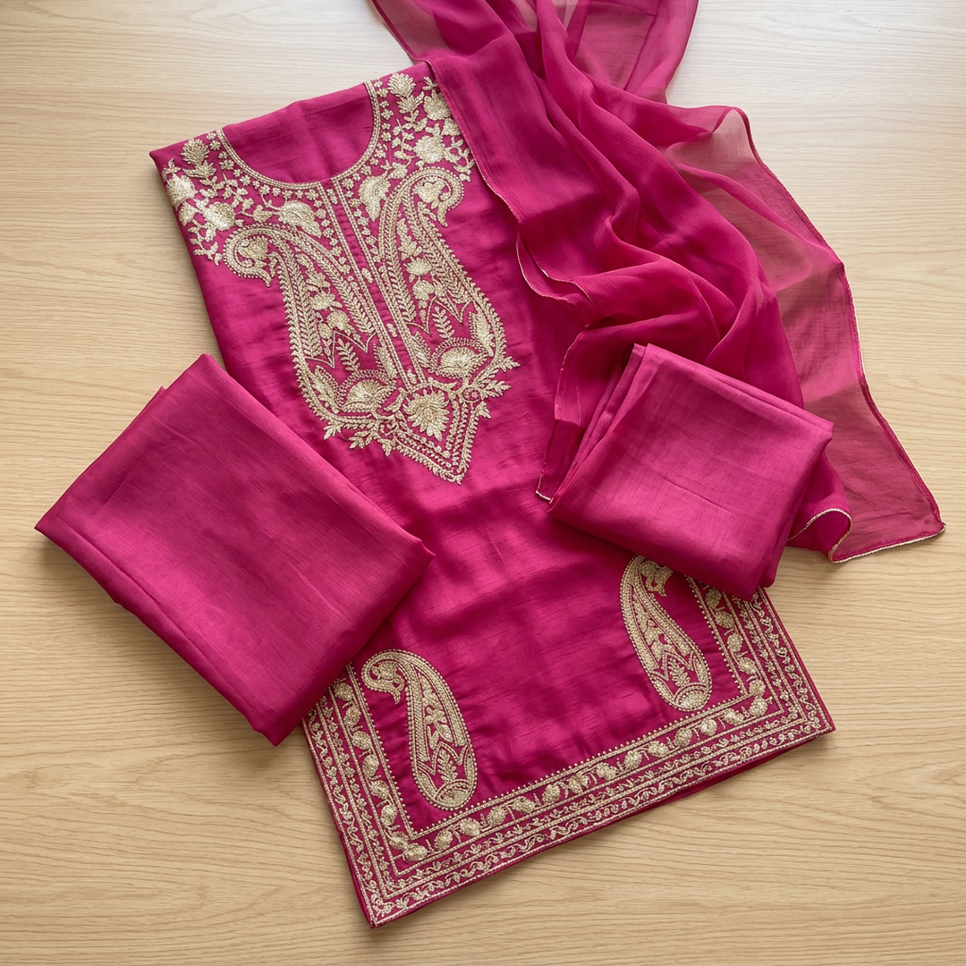 Pink Embroidered Kurta Pajama Set for Women