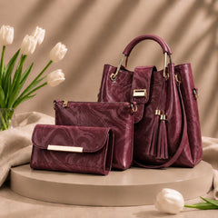 3 Pcs Luxury Women Handbag Set | Premium Leather Tote Bag with Shoulder Bag & Wallet | Stylish Designer Purse Set | All Colours.