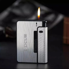 Focus Automatic Lighter Automatic Cigarettes Holder 10 Pcs Cigarette Case Portable Automatic Cigarette Holder Without Lighter Metal Cigarette Boxes Lighter Gadget For Men Multifunction Cigarette Holder