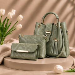 3 Pcs Luxury Women Handbag Set | Premium Leather Tote Bag with Shoulder Bag & Wallet | Stylish Designer Purse Set | All Colours.