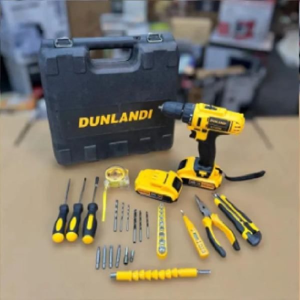 Double Battery Dunlandi 24V Rechargeable Drill Machine Tools Box Set