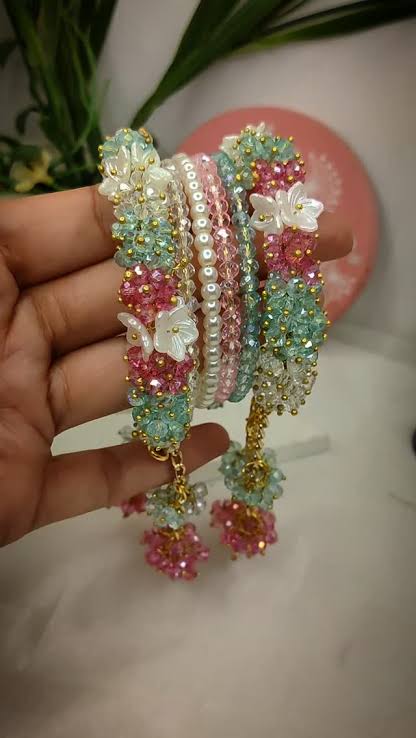 Luxury Handmade Floral Beaded Bangle Set | Elegant Crystal Bracelet for Women | Custom Gift | Wedding & Party Jewelry