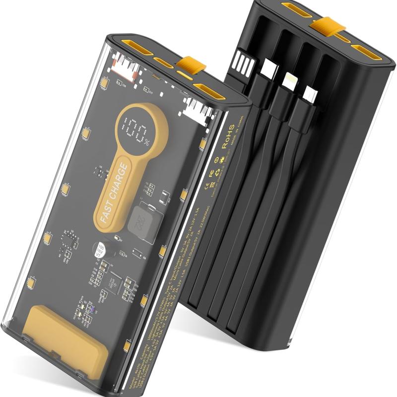 10000mAh Fast Charging Power Bank | 22.5W Portable Charger with Built-in Cables ⚡
