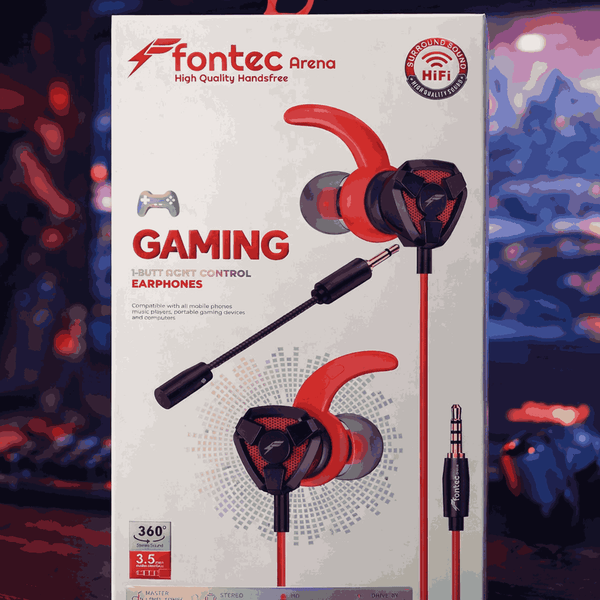 Fontec Arena Gaming Earphones with Detachable Mic – 3.5mm HiFi Stereo Surround Handsfree for Mobile, PC & Console - Random Color