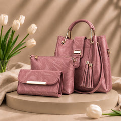 3 Pcs Luxury Women Handbag Set | Premium Leather Tote Bag with Shoulder Bag & Wallet | Stylish Designer Purse Set | All Colours.