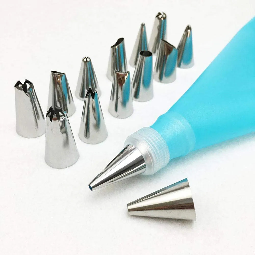 Cakeware 15 Piece Cake Decorating Set Frosting Icing Piping Bag Tips With Steel Nozzles