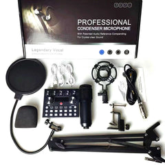 V10 BM-800 Podcast Condenser Microphone Set with Live Sound Card & Adjustable Scissor Arm Stand