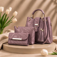 3 Pcs Luxury Women Handbag Set | Premium Leather Tote Bag with Shoulder Bag & Wallet | Stylish Designer Purse Set | All Colours.