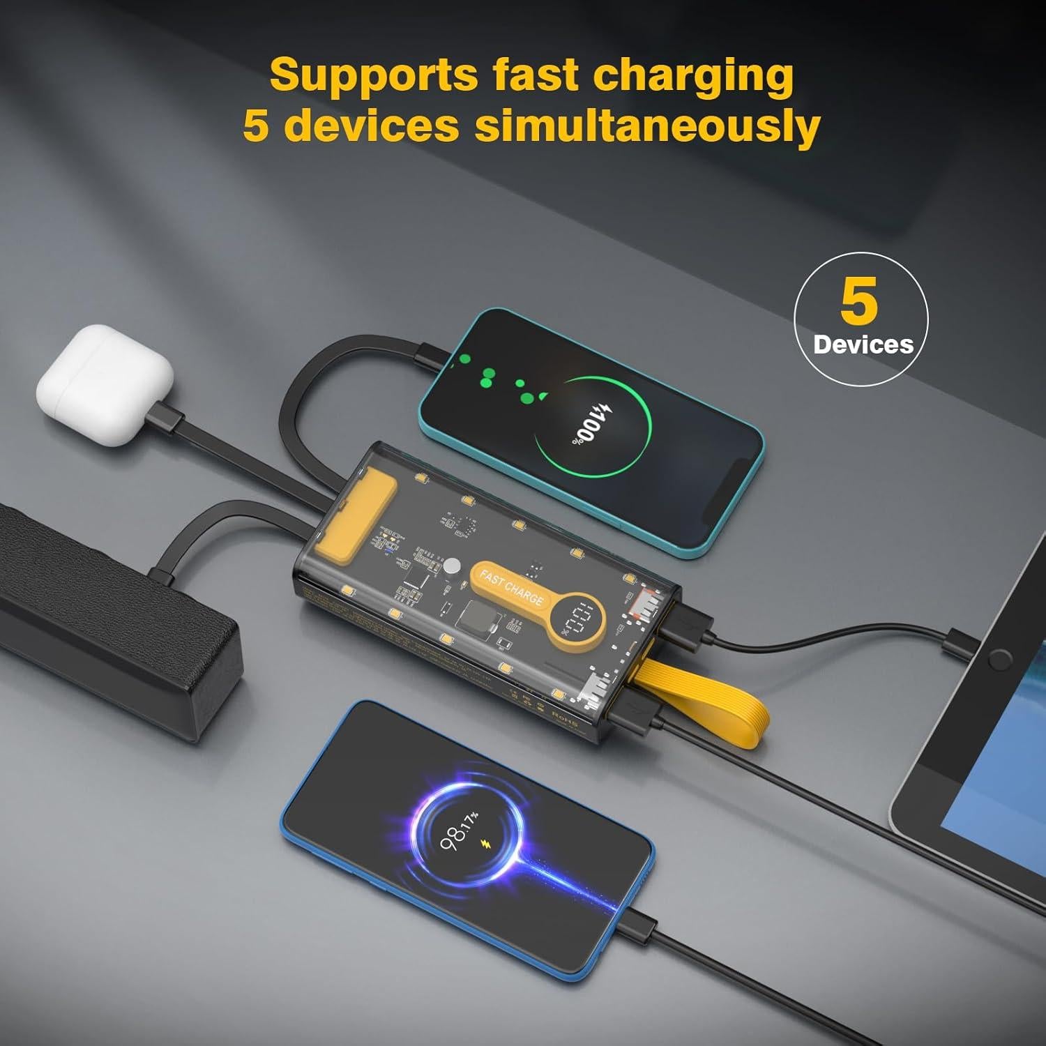 10000mAh Fast Charging Power Bank | 22.5W Portable Charger with Built-in Cables ⚡