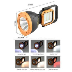 Long lasting Multifunctional 4 in 1 Solar Flashlight USB Rechargeable with powerbank 5000 Portable 180° Adjustable Working Camping Light warm and white light +emergency light