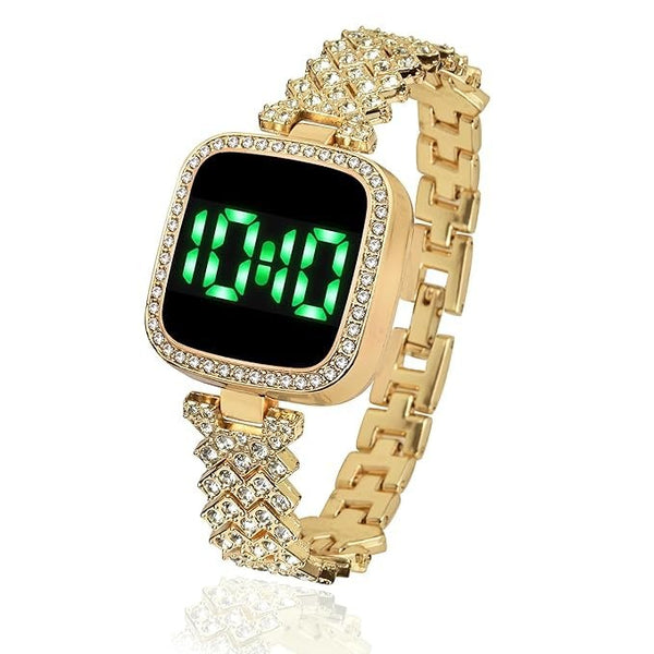 Watch for Girls Diamond Touch Screen LED Watch for Ladies  Stylish Fashion Watch For Girls in Silver Stone Square Dial Shape For Gift