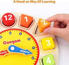 oy Joy Wooden Shape Color Sorting Clock Teaching Time Number Blocks Puzzle Stacking Sorter Jigsaw Montessori Early Learning Educational Toy Gift for Year Old Kids