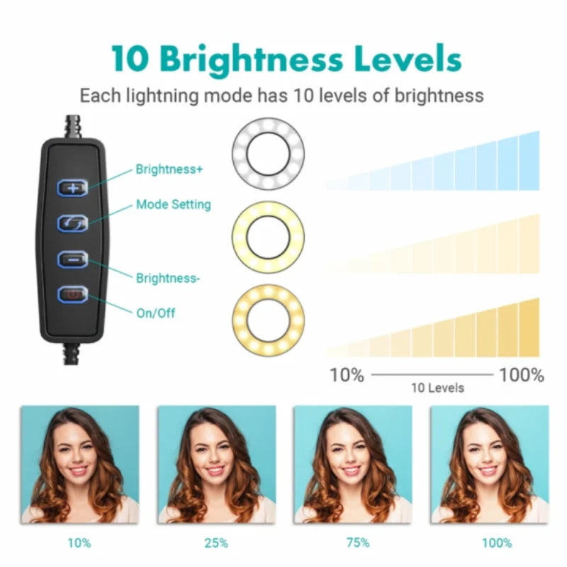 6-Inch Multi-Position Fill Light | Selfie Ring Light with Tripod Stand & Phone Holder | USB Powered | Multicolor