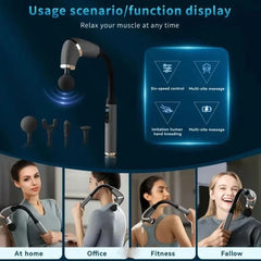 Long Handle Fascial Gun Massager | Model: BLD-339 |  Rechargeable Massage Gun with 4 Interchangeable Heads | Full Body Muscle Relaxation